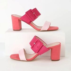 Chinese Laundry Yippy Pink Multi Suede Leather High Heel Sandals